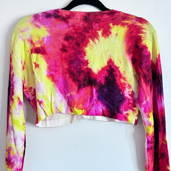 Dolls Kill Club Exx For The Story Cropped Cardigan Yellow Red Tie Dye - Picture 3 of 6